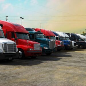 row of semi trucks